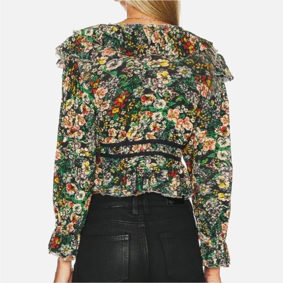 Free People Rudi Ruffle Blouse Top in Night Garden Large Floral Multicolour Crop - Picture 3 of 14